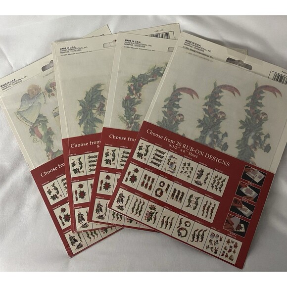 Lot Of 4) Priscilla Hauser Painted Impressions Christmas Rub-On Transfers NEW - Picture 2 of 8